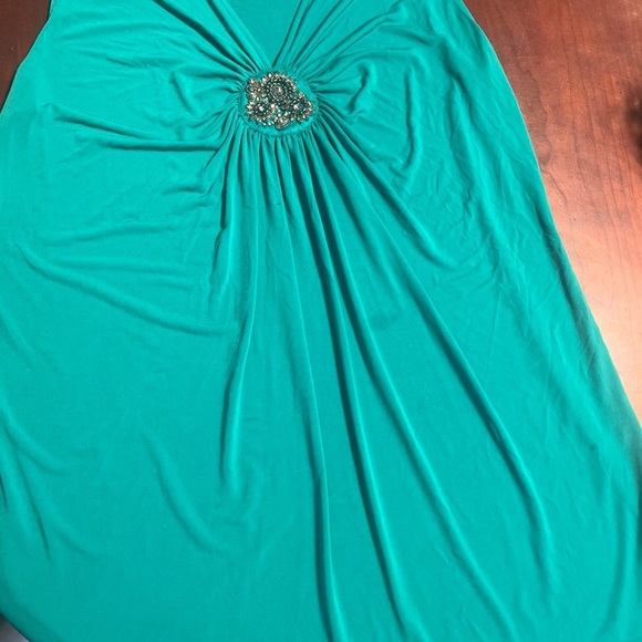 Lane Bryant Top Womens 14/16 Green Sleeveless V Neck Tank Blouse Beaded Stretch - Picture 11 of 12